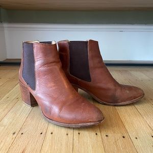 Nisolo brown leather boots with wood block heel